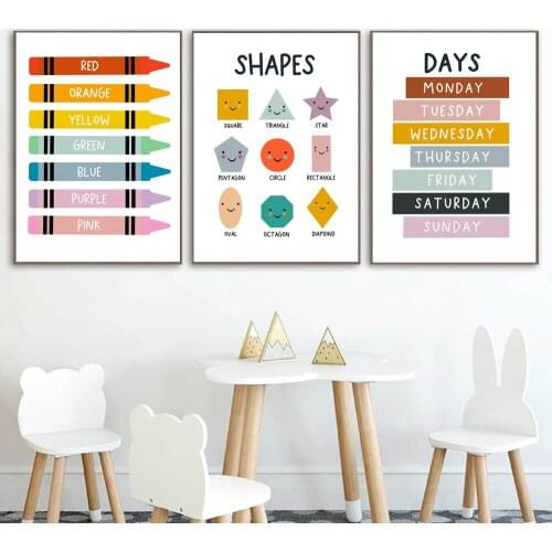 Kids Colors Shapes Days Poster Educational Canvas Painting Nursery Art Print Colorful Wall Picture For Classroom Home Decor