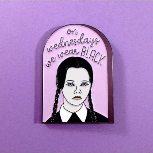 On Wednesdays We Wear Black Enamel Brooch Pin Backpack Hat Bag Collar Lapel Pins Badges Women Mens Fashion Jewelry Accessories