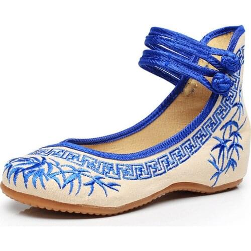 Casual Cloth Shoes Woman Bamboo Embroidered Women Shoes Mary Jane Chinese Style Summer Shoes Plus Size Increasing Height XKD8048