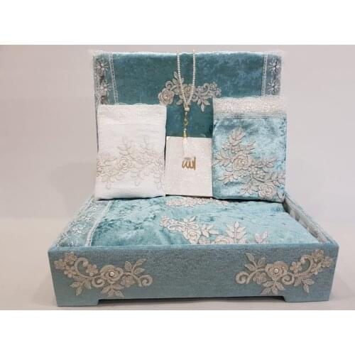 Coffer Prayer Rug Team 8 Piece French Filet Lace Velvet Bundle Set Green