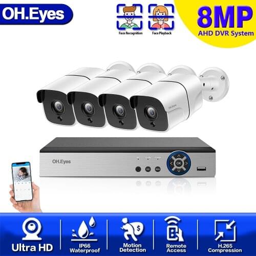 4K 4CH 8MP Security Camera System For Home 4 PCS Indoor Outdoor Weatherproof CCTV Surveillance 6pcs IR LED Camera DVR Kits Onvif
