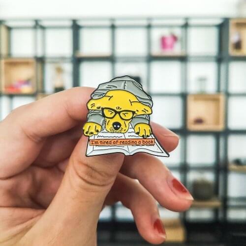 Super Lovely Dog Animal I Am Tired Of Reading Book Hard Enamel Cartoon Animal Brooches Lapel Pins