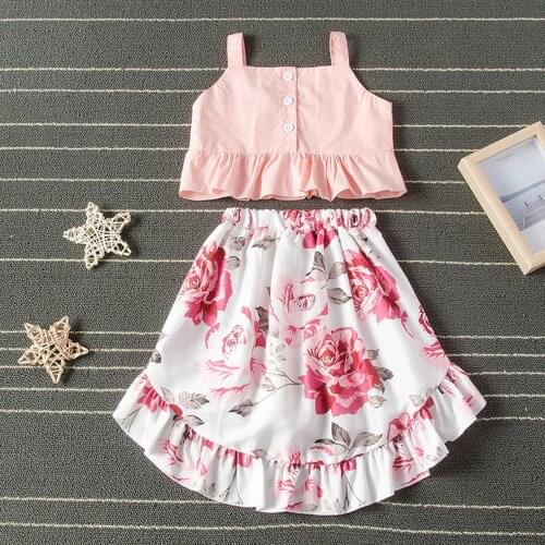 Toddler Baby Girls Ruffle Strap Top+Boho Floral Skirt Summer Outfit Clothes Two Piece Set Summer Clothes