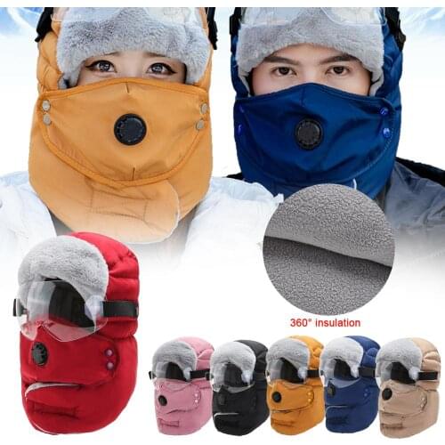 Outdoor Warm Face Mask Cold-Proof Cap Valve Mask Transparent Eye Mask Autumn Winter Cycling Hat Windproof Earmuffs Face Protect
