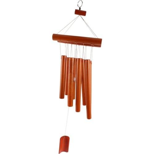 Hand-Crafted Bamboo Tubes Wind Chimes Hollow Tuned Music Natural Bamboo Wind Chime with a Ladder on Top for Indoor and Outdoor