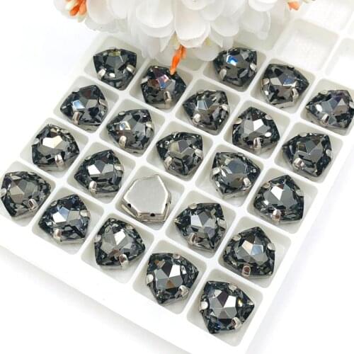 High quality K9 Glass Crystal sew on rhinestones 12mm Fat Triangle shape Gray loose rhinestones diy/clothing dress accessories