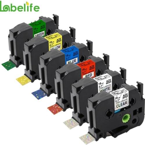 Labelife 6pcs 12/18mm tze Colorful Sparkling tape Compatible for Borther P-Touch Laser Checkered tape Label Printer PT-H100