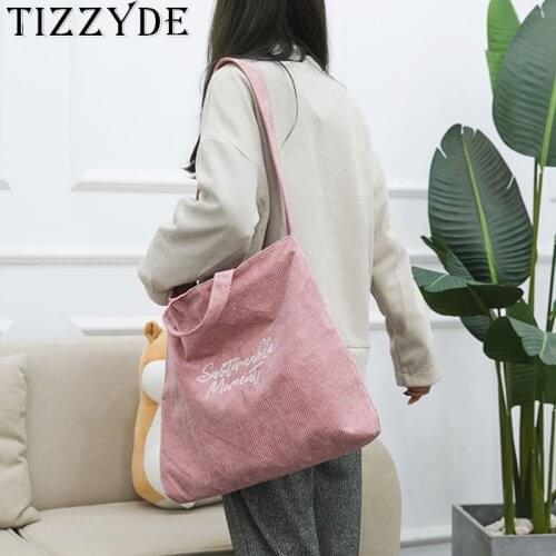 Women Corduroy Canvas Bag Embroidery Cotton Cloth Shoulder & Crossbody Bags Female Messenger Bag Lady Eco Tote Zipper ZJX164