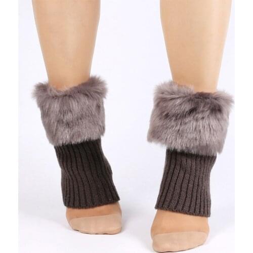 Women Girls Winter Warm Crochet Knit Boot Cuffs Topper Thicken Furry Plush Solid Color Stretchy Short Leg Warmers Socks