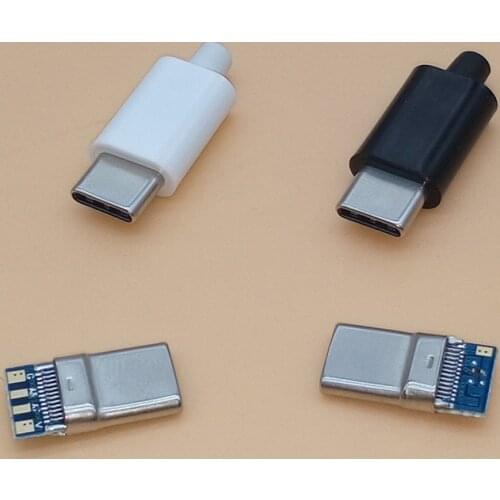 2Pcs USB 3.1 Type C 2.0 Male jack Plug Welding Type USB-C 4 in 1 PCB Connector Black White