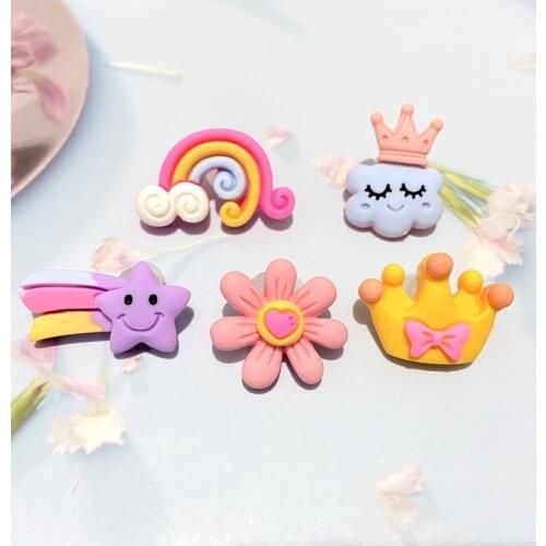 50Pcs/set Rainbow Flower Crown Cloud Cute Planar Resin DIY Crafts Supplies Phone Shell Home Decor Material Hairclip Accessories