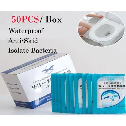50 Pcs/Bag Travel Disposable Toilet Seat Covers Mat 100% Waterproof Toilet Paper Pad For Travel/Camping Bathroom Accessories Set