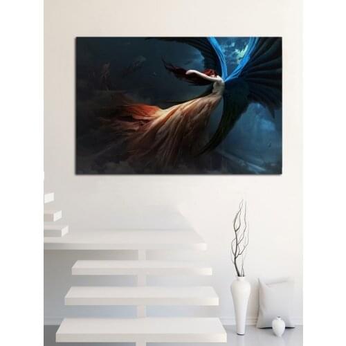 Angel Dress Fantasy Redhead Girl Wings Woman living Room home wall art decor wood frame fabric posters prints KE253