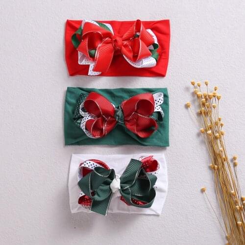 Baby Girls Ribbon Bowsknot Headbands Large Bows Hair Accessories Baby Turban Elastic Hairbands For Children Christmas 2021