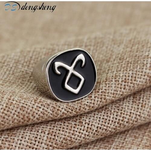 Dongsheng The Mortal Instruments City Of Bones Angelic Power Rune Rings Vintage Alloy Metal Ring With Black Enamel Rings