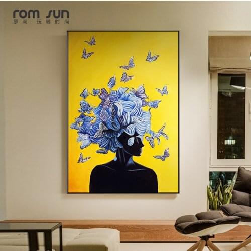 HD Nordic Style Abstract Butterfly Girl Canvas Painting Wall Art Pictures For Living Room Modern Home Decor Posters And Prints