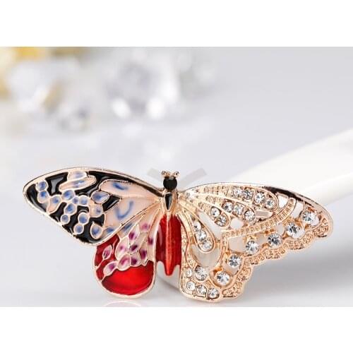 Left Enamel Right Hollow Out Wing Gold Color Metal Black Red Butterfly Insect Brooches for Women Brooch Pins Jewelry Accessories