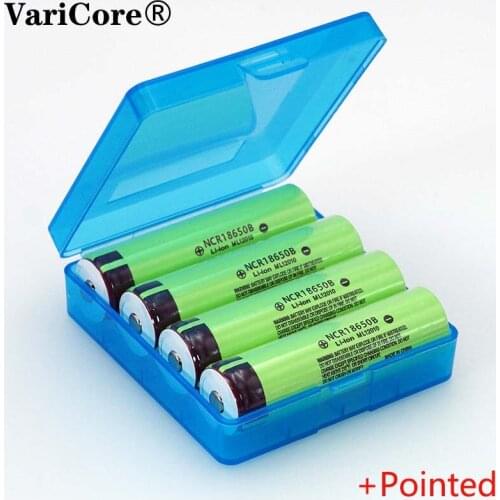 4PCS New Original 18650 3.7 v 3400 mah Lithium Rechargeable Battery NCR18650B with Pointed (No PCB) For flashligh batteries+Box