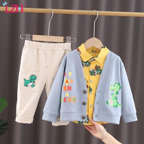 LZH 2021 Spring Casual Dinosaur Printting Baby Boys Sets Cute Cartoon Clothes For Children 1-5 Years New Toddler Kids Sportswear
