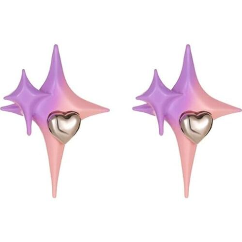Dreamy Purple Pink Gradient Color Geometric Star Heart Stud Earrings for Women Girls Trendy Party Club Ear Studs Earings Jewelry