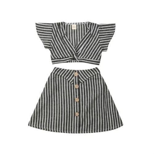Sweet Toddler Kids Girls Stripe Sleeveless Crop Tops+Skirt 2pcs Sundress Party Clothes Set