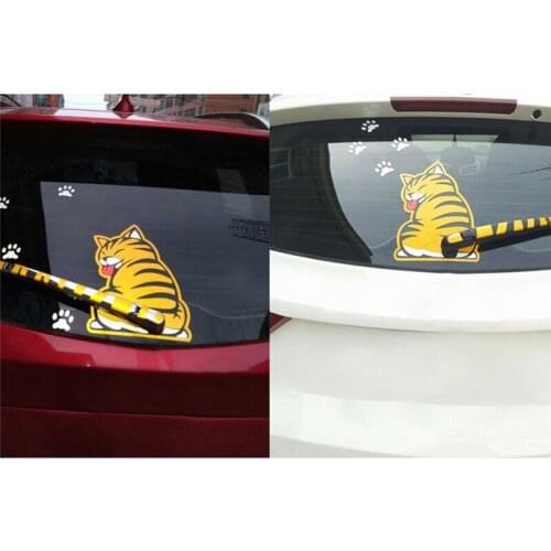 Cute Cat Moving Tail Stickers Window Wiper Decals Rear Windshield Decor Sticker