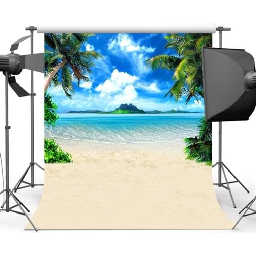 MOCSICKASandy Beach Cocount Tree Background Blue Sky Sea Island Photography Backdrop Photo Studio S-2350