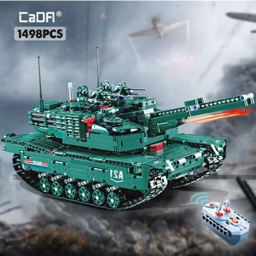 Cada 1498CPS RC Military M1A2 Tank Model Building Blocks Bricks Remote Control Car Compatible WW2 Technical Toys for Kids