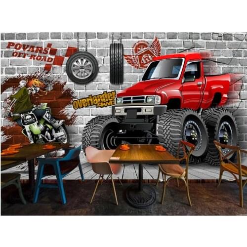Custom photo mural 3d wallpaper Retro 3D brick wall off-road car breaking through the wall living room wallpaper for walls 3 d