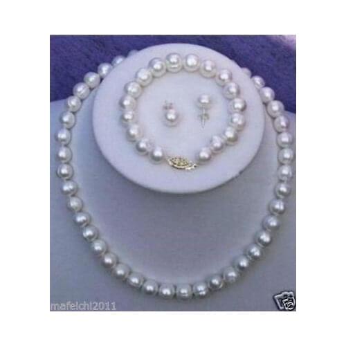 NEW 8-9mm NATURAL WHITE Akoya Cultured PEARL NECKLACE 18 INCH + bracelet Earrings set