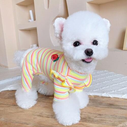 Pet Dog Spring Autumn New Clothes Cute Pink Yellow Rainbow Stripe Jumpsuits For Small Medium Dog Sport Outerwear Hoodie Clothing