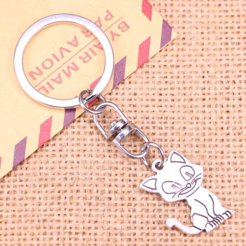 New Fashion Keychain 24x19mm double sided cat Pendants DIY Men Jewelry Car Key Chain Ring Holder Souvenir For Gift