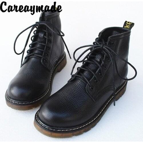 Careaymade-Autumn&winter lace up Martin boots soft cow tendon bottom layer cow leather short boots high top womens shoes