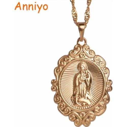 Anniyo Wholesale Light Rose Gold Color Lucky Virgin Mary Pendants Necklaces Women,Christianity Jewelry Our Lady Goddess #055904