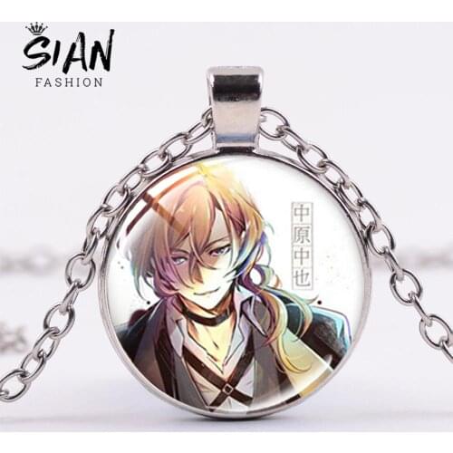 SIAN Japan Anime Bungou Stray Dogs Pendant Necklace Dazai Osamu Nakajima Cartoon Characters Printed Glass Crystal Choker Jewelry