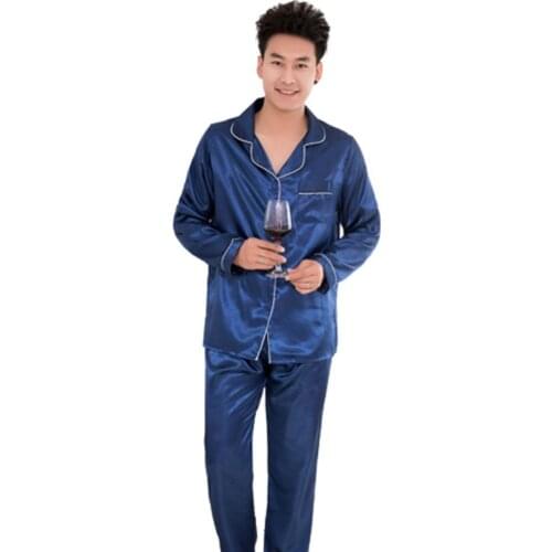 40%HOT Silk Satin Men Pajamas Set Fashion Sleepwear Couple Solid Color Long Sleeve Suit
