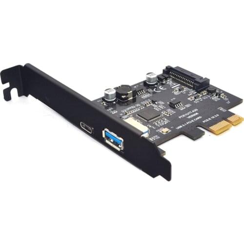 SuperSpeed USB 3.1 Type C + USB 3.0 PCI-Express Expansion Card Riser 15pin SATA Power Connector PCIE X1 Adapter ASM3142 Chipsets