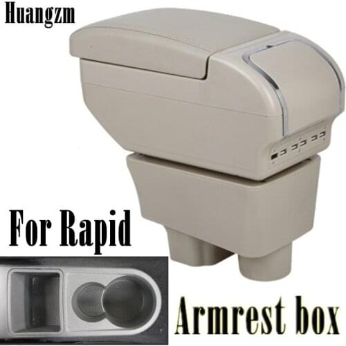 For Skoda Rapid Spaceb armrest box central Store content Storage box armresrt with cup holder ashtray products 9USB interface