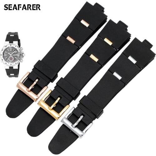 Watchband Man Black Rubber Replacement Watch Band Strap For BVLGARI Bvlg Diagono 24mm *8mm 22mm*8mm