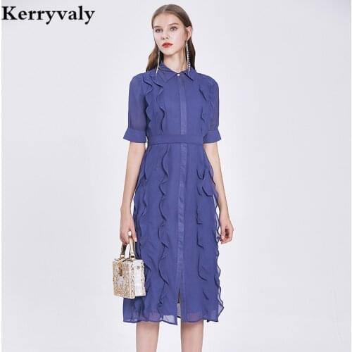Fairy Womens Ruffled Chiffon Elegant Dress Zomerjurk Dames 2021 Short Sleeve Midi Party Dress Robe Pull Dames Jurken K6631