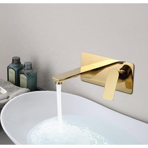 Basin Faucet Wall Mounted Gold/Chrome Bathroom Sink Faucet In-Wall Basin Spout Mixer Tap Set Combination Solid Brass Tap