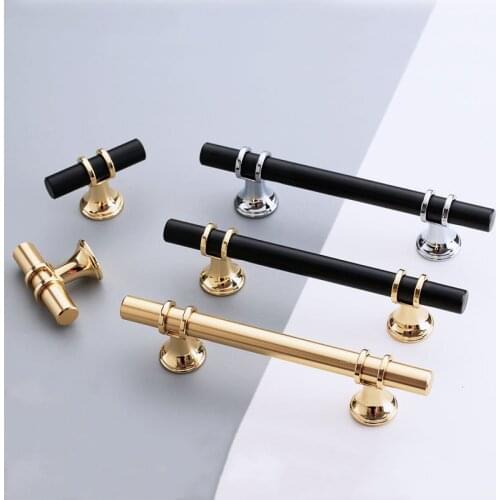 Modern Zinc Alloy Black Gold Door Handles Kitchen Cabinet Handles Solid Drawer Knobs Fashion Furniture Handle Hardware
