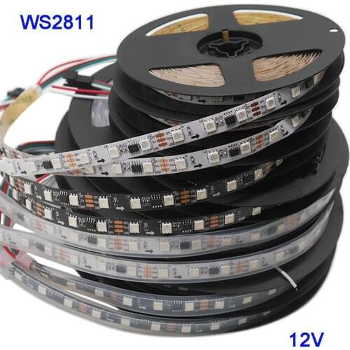 DC12V 1m/3m/5m 30/48/60leds/m 5050 SMD RGB WS2811 Smart Pixel Led Strip Addressable WS2811IC Black/White PCB