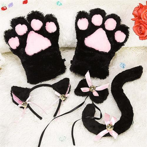 5pcs/lot Lolita Women Girls Cute Cat Kitten Paw Claw Warm Gloves Soft Anime Cosplay Plush for Halloween purim Party Accessories