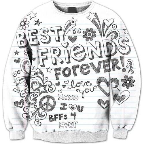 REAL American US SIZE Best Friends Forever Sublimation Print Plus Size Crew Neck Sweatshirt