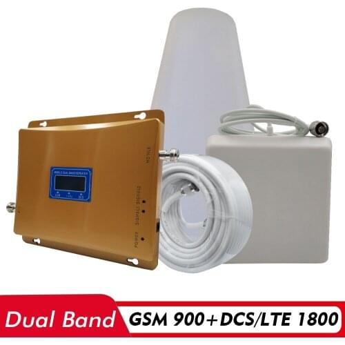 65dB Gain 2G 3G 4G Dual Band Signal Repeater GSM 900 DCS LTE 1800 Cellphone Signal Booster Cellular Signal Amplifier Antenna Set