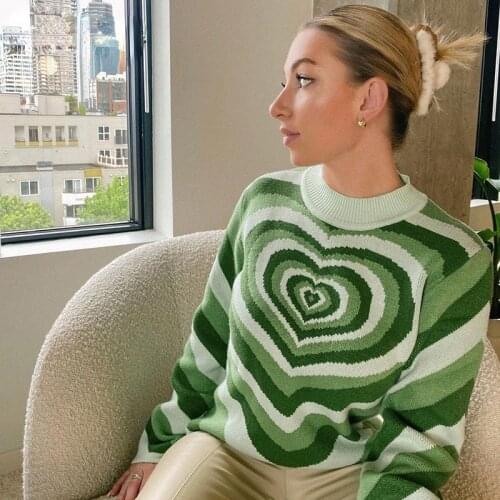 Vintage Fashion Y2K Heart Knitted Sweater Female Autumn Winter Pullovers Korean Style 2000s Aesthetic Sweaters Tops