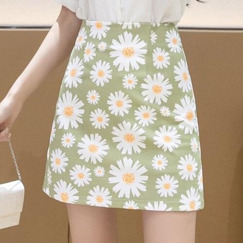 Summer Floral Mini Skirt Women High Waist Bag Hip Skirts Cute Sweet A-Line Midi Skirt Casual Fashion Chic Street Wear 2021