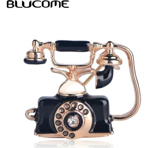 Blucome Reminiscent Vintage Telephone Landline Phone Brooch Mother Father Precious Gifts Souvenir Rose Gold Color Enamel Jewelry
