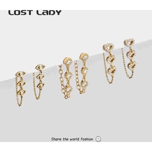 Lost Lady New Fashion Rhinestone Eye Heart Dangle Earrings For Women Alloy Geometry Tassel Earrings Wholesale Jewelry Party Gift